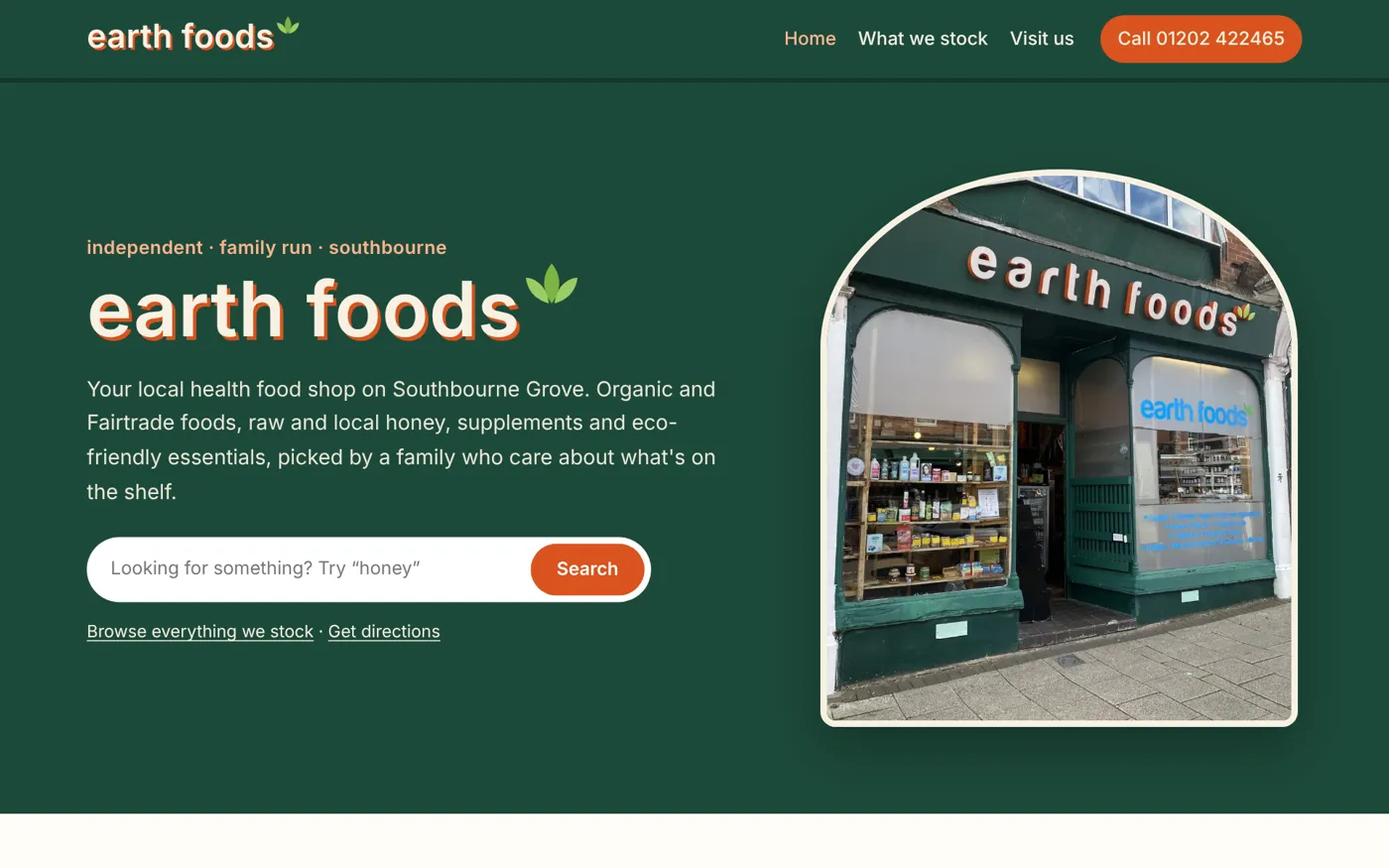 Earth Foods website homepage